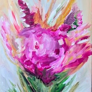 Abstract Floral Canvas Art - Pink and Green